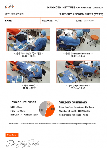 엠자와 정수리 심한 탈모 비절개 수술받았습니다.