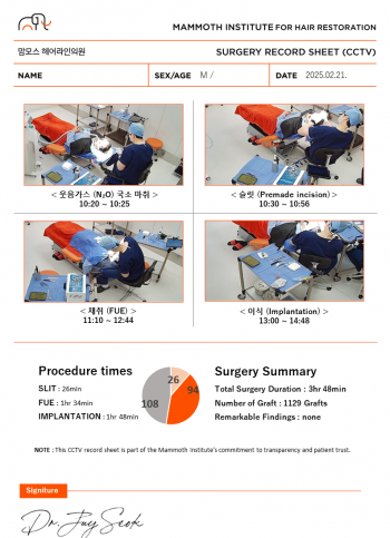 압구정 맘모스 헤어라인 확산성 탈모형 비절개 모발이식 수술 당일 후기